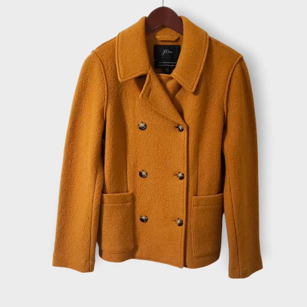 J‎ Crew Womens Italian Boiled Wool Double Breasted Peacoat Jacket Amber Size 6